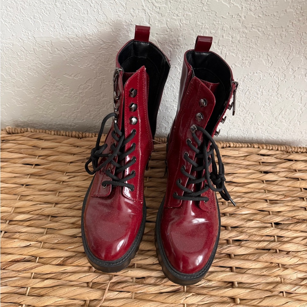 G by Guess Women's Burgundy Lace-Up Combat Boots